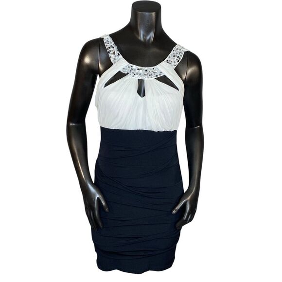 City Studio Cocktail Mini Dress Beaded Womens Size Small Bodycon Fit Black Tie - Picture 1 of 6